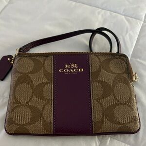 Coach Signature Wristlet in Purple and Tan